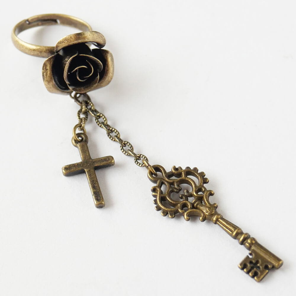 指輪 薔薇 十字架 フリーサイズ リング ゴスロリ アンティーク