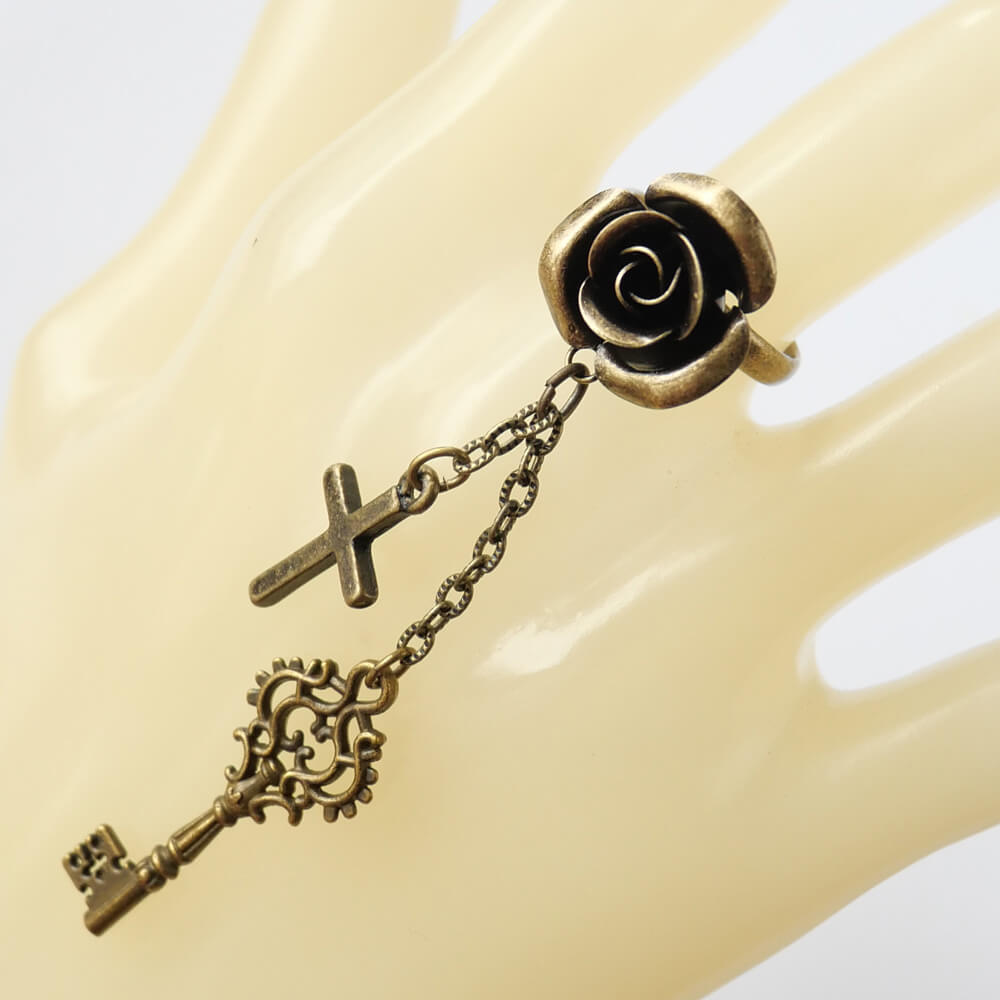 指輪 薔薇 十字架 フリーサイズ リング ゴスロリ アンティーク