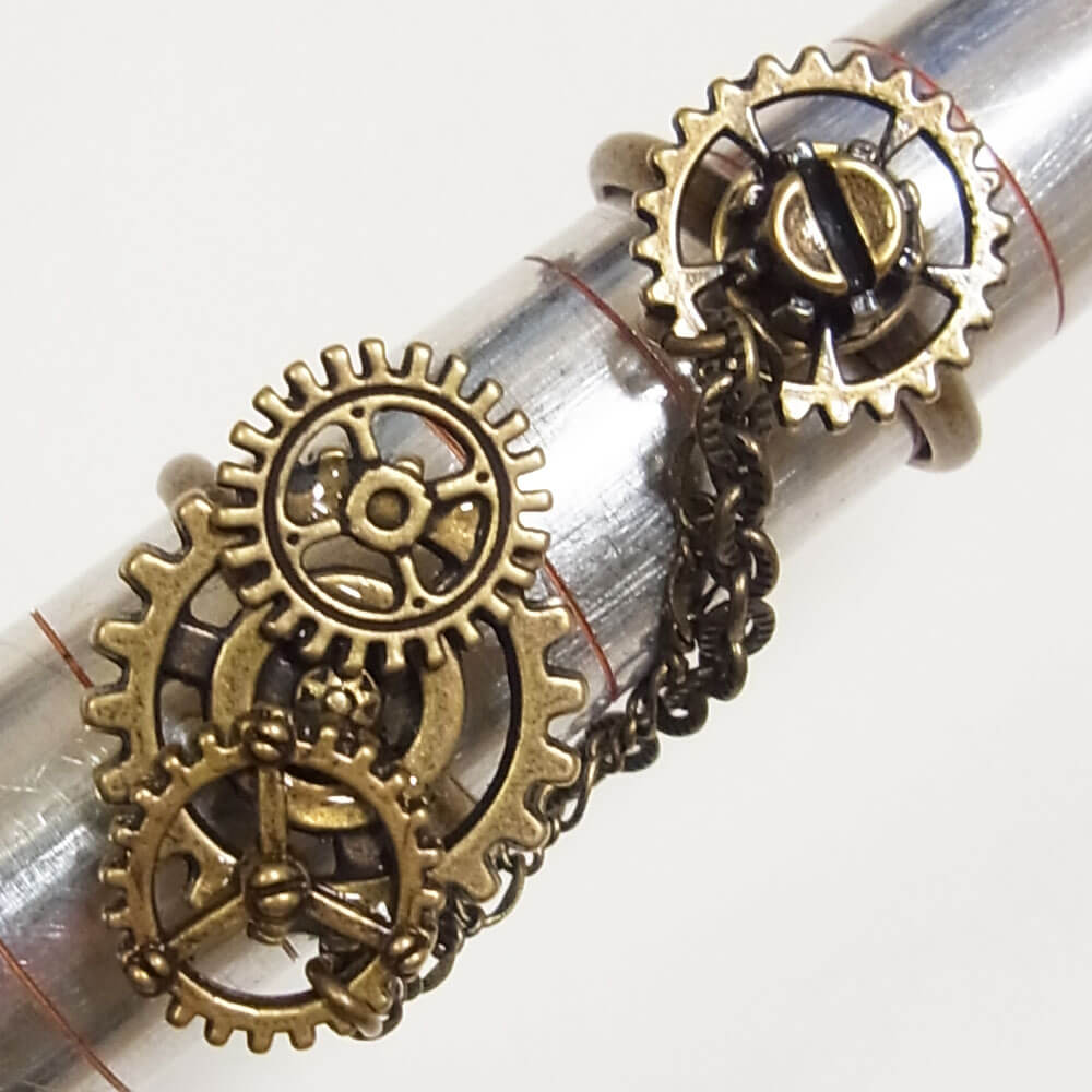 steampunk 歯車 スチームパンク ダブル リング 指輪 フリーサイズ